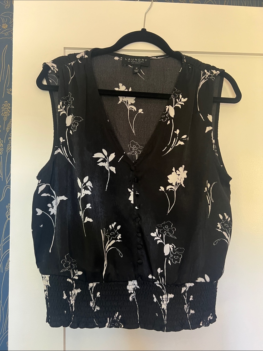 Laundry By Shelli Segal Black Floral Sleeveless Blouse